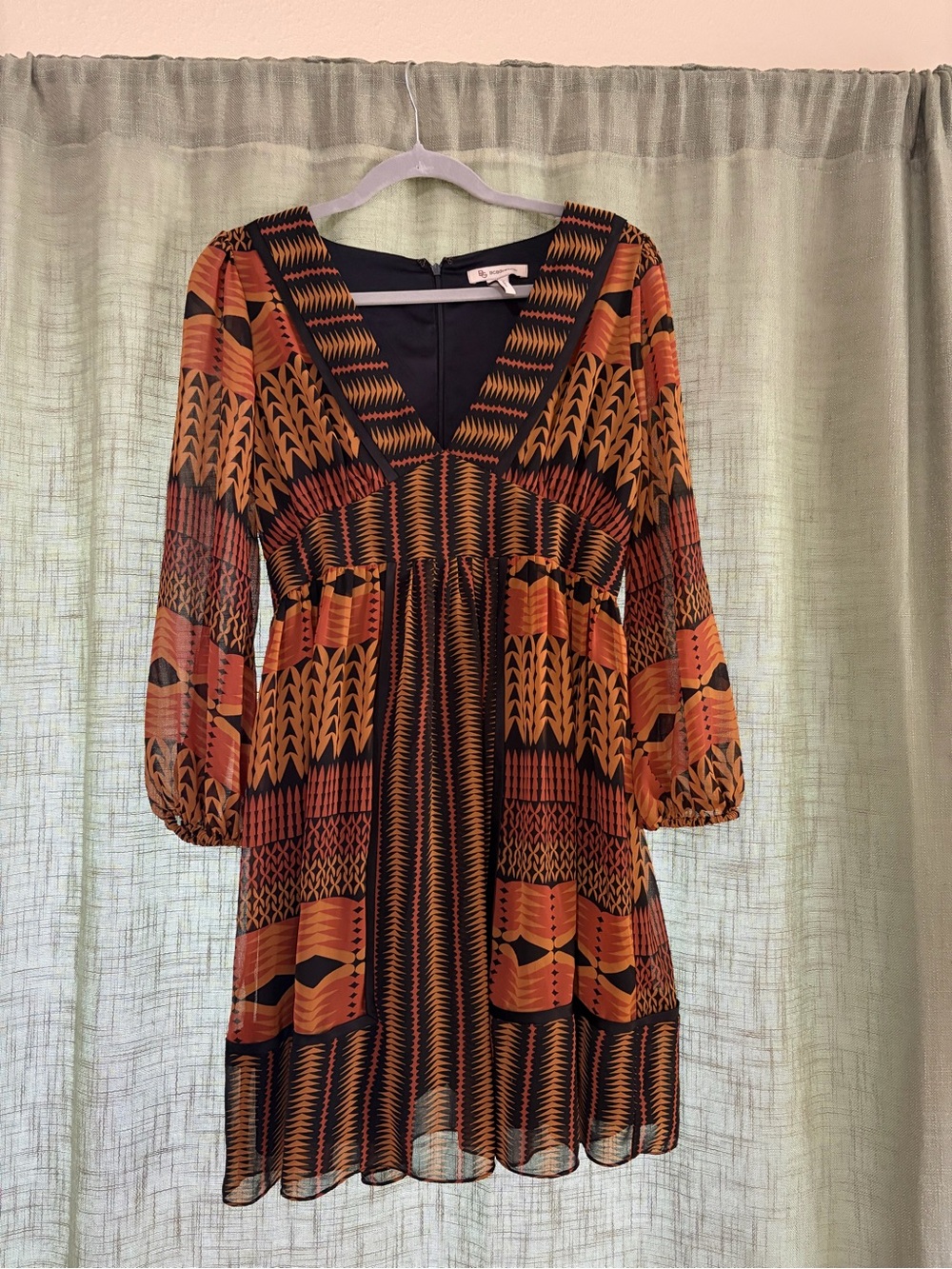 BCBGeneration Orange and Black Patterned Mini Dress